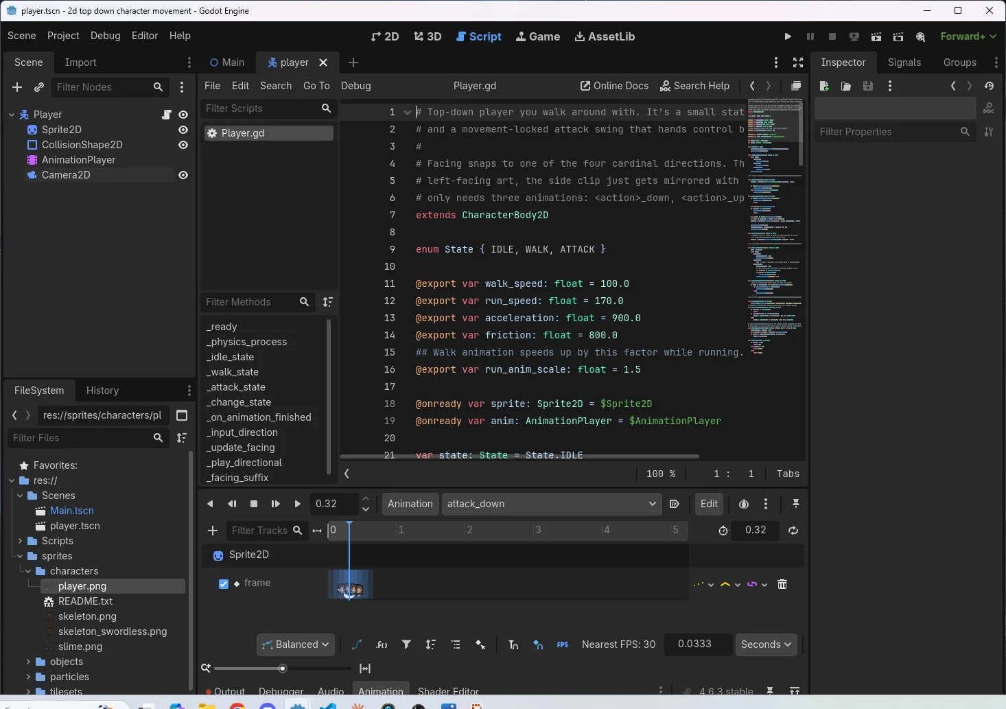 Real GDScript you write yourself, line by line.