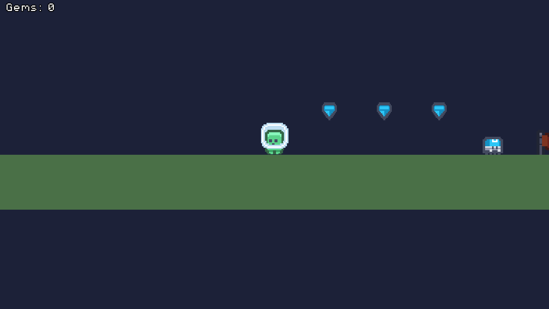 Coins, a live gem counter, and an enemy to stomp.