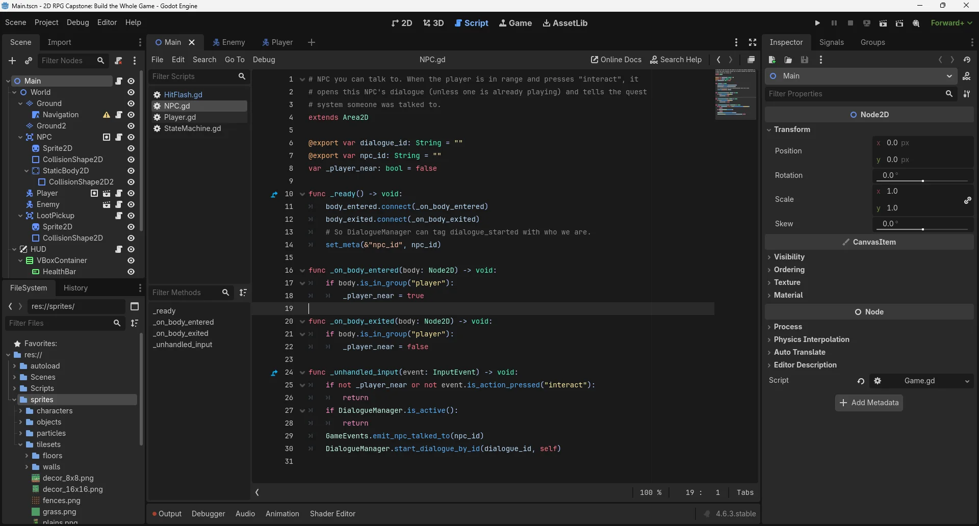 Real GDScript you write yourself, line by line.