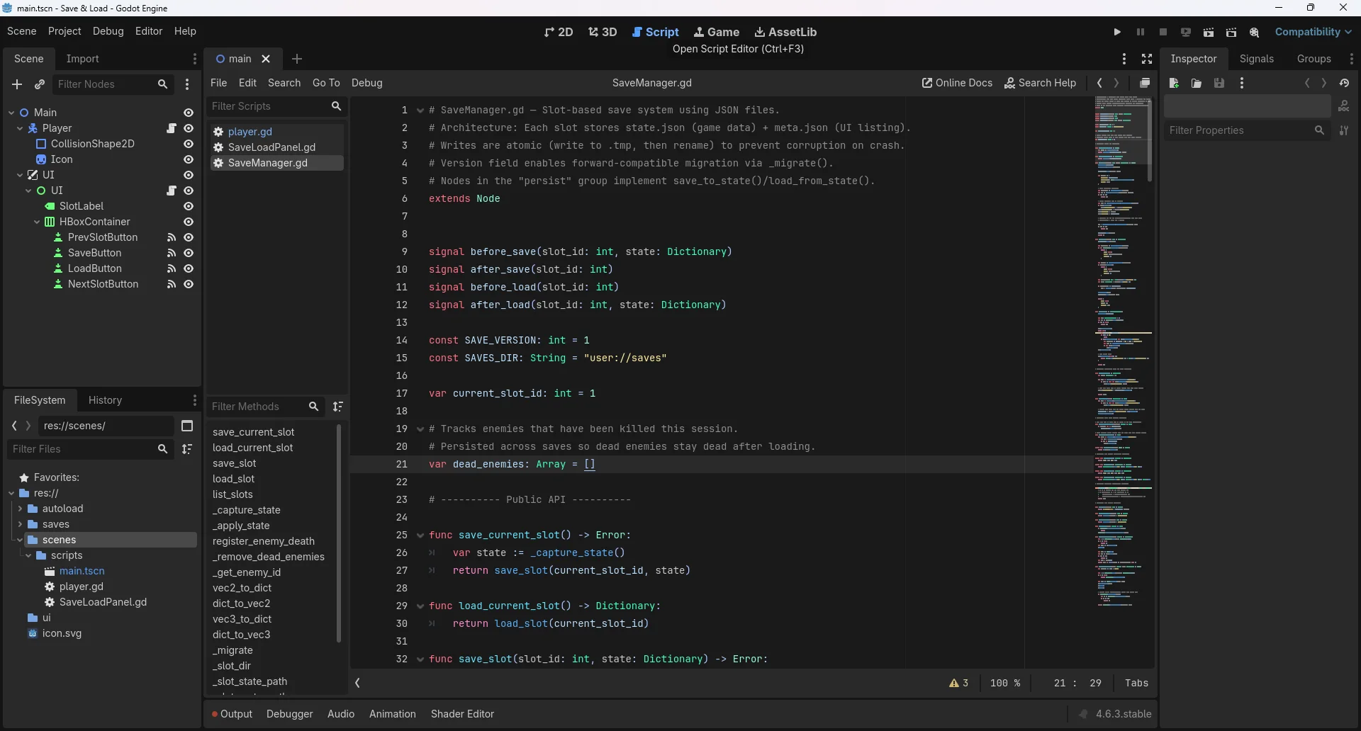 Real GDScript you write yourself, line by line.