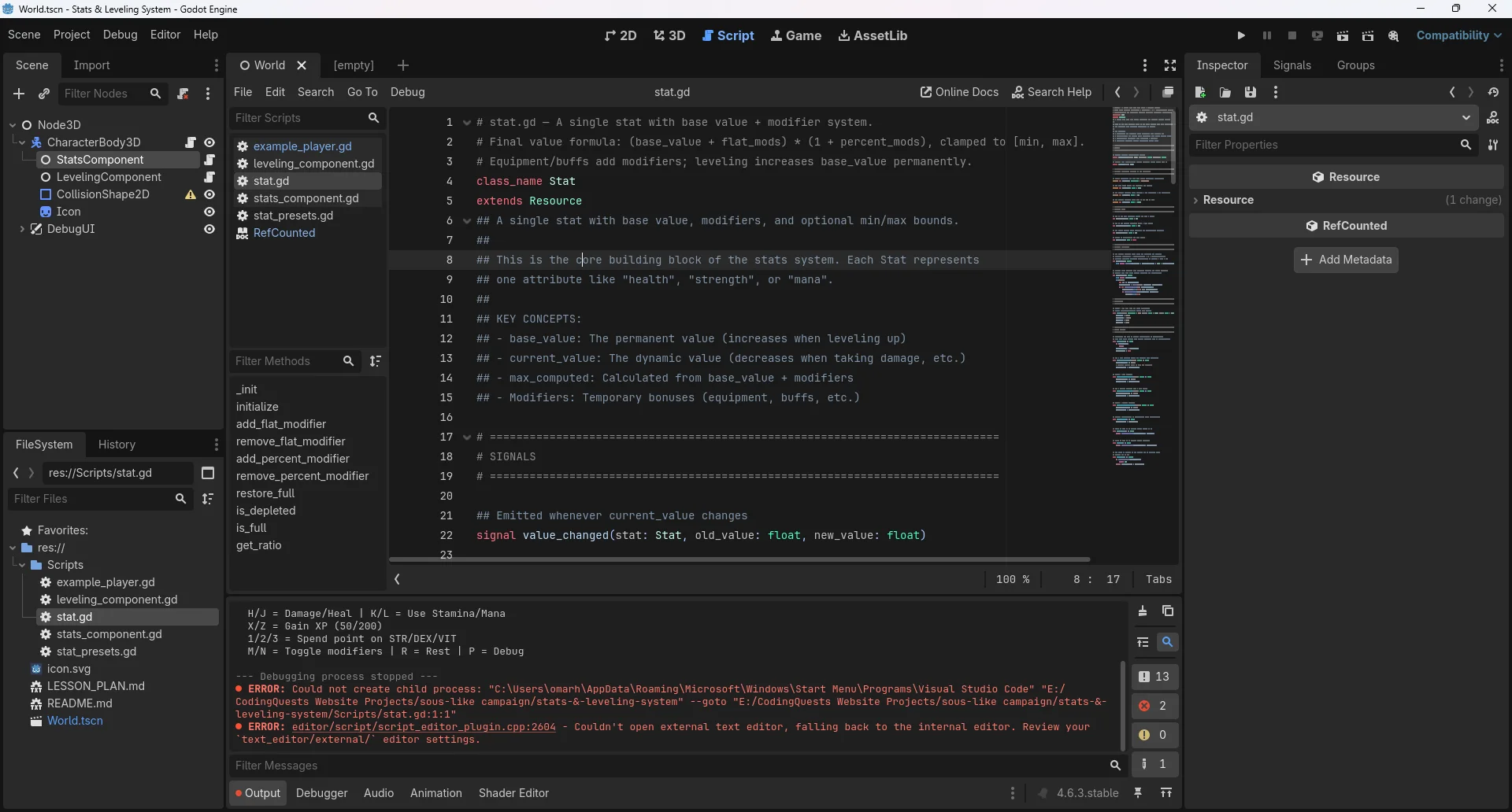 Real GDScript you write yourself, line by line.